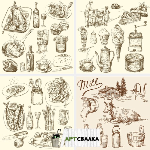 Рисованные макеты еды | Hand-drawn layouts of food